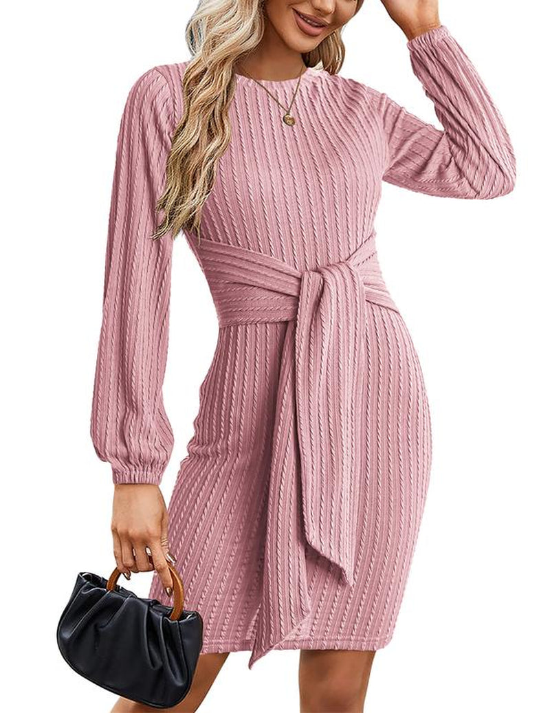Elegant Knit Dress Long Lantern Sleeve