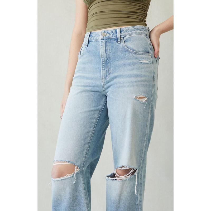 Pacsun Women'S Madison High Waisted Jeans Ripped Light Indigo