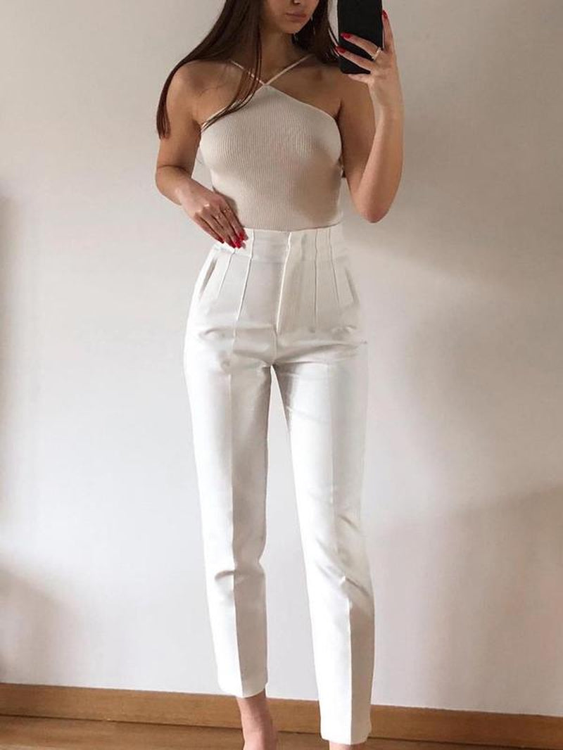 Plain Pocket High Waist Pants