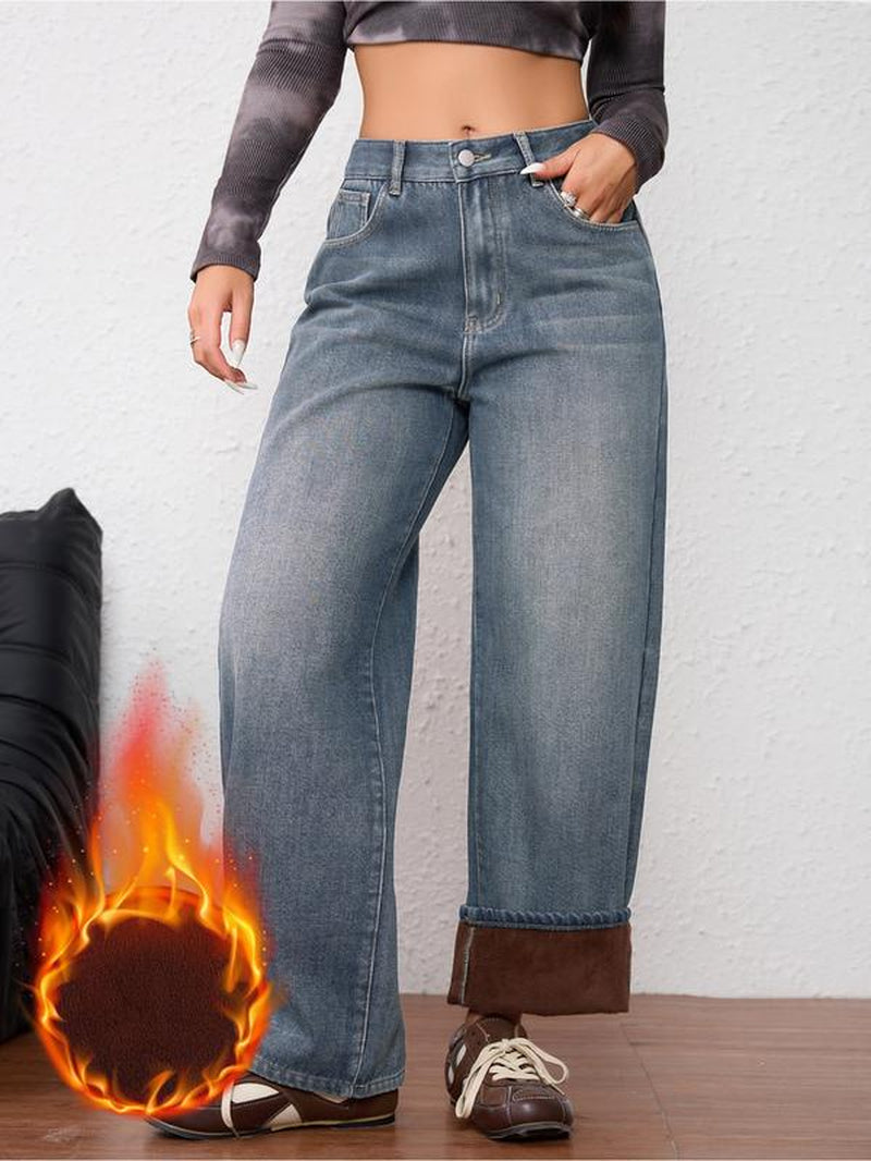 Womens Vintage Fleece-Lined Leg Jeans