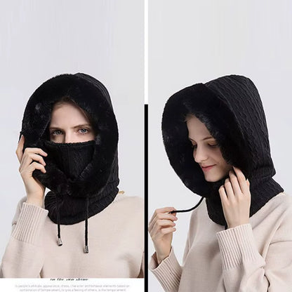 Women 3 In1 Knitted Caps Winter Warmer Unisex Hooded Hat Neck Collar Scarf Cap for Men&Women Ski Beanie Hats Cold Hat Balaclava