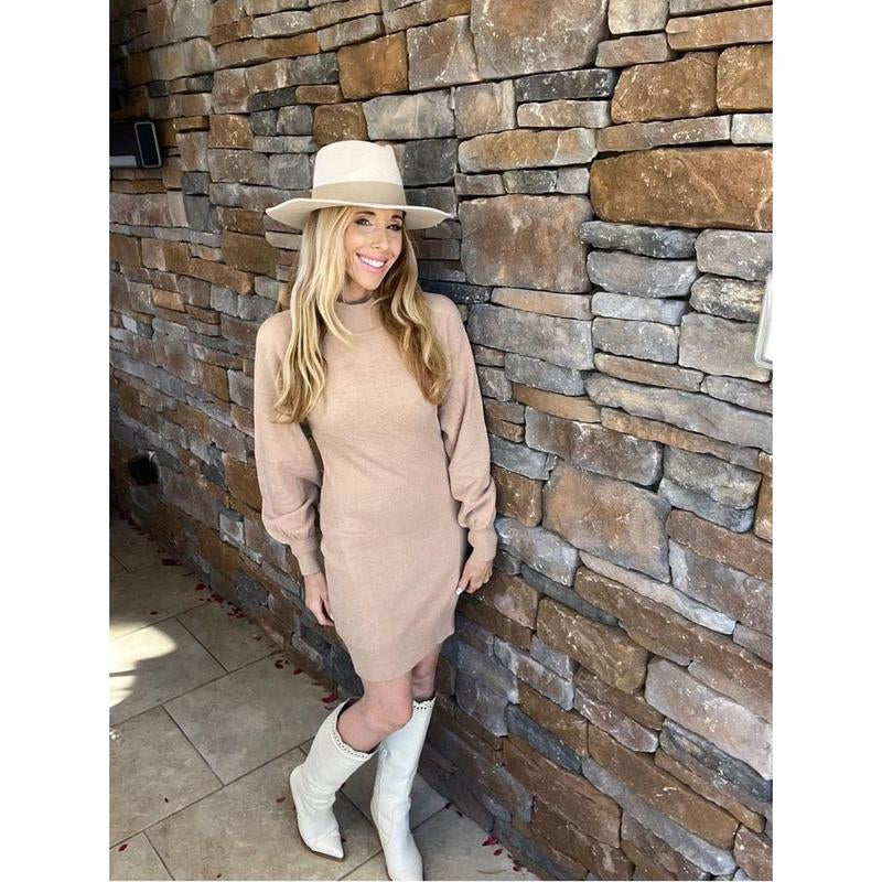 GRECERELLE Women's  Ribbed Long Sleeve  Dress