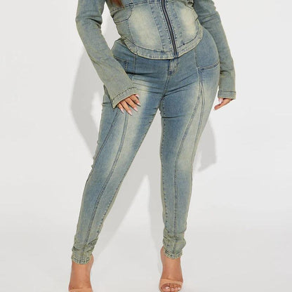 Elengatine Mid Rise Stretch Skinny Jeans - Medium Wash Women'S Vintage Light Wash with Contrast Stitch Fit Bottom Fashionable All Seasons below the Ankle Jeans