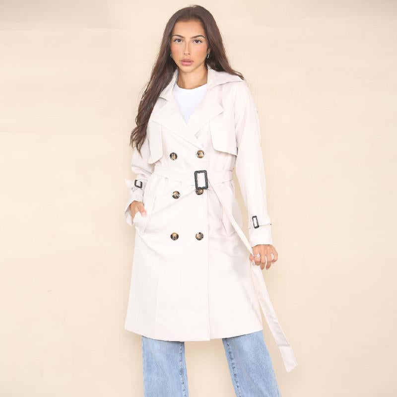  Solid Double Breasted Detachable Trench Coat Fall & Winter 