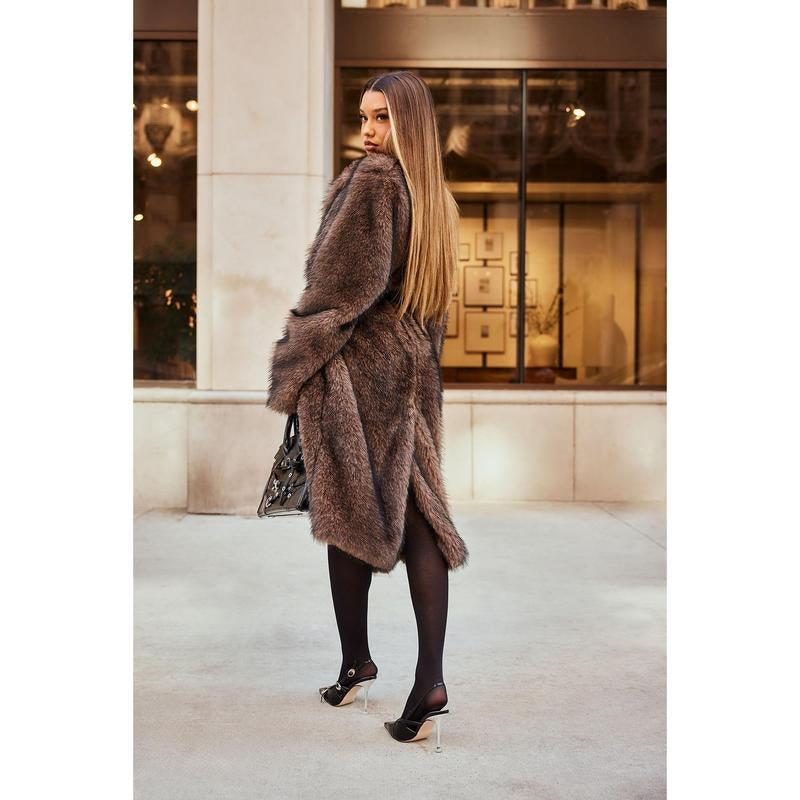 Two Toned Faux Fur Trench Coat