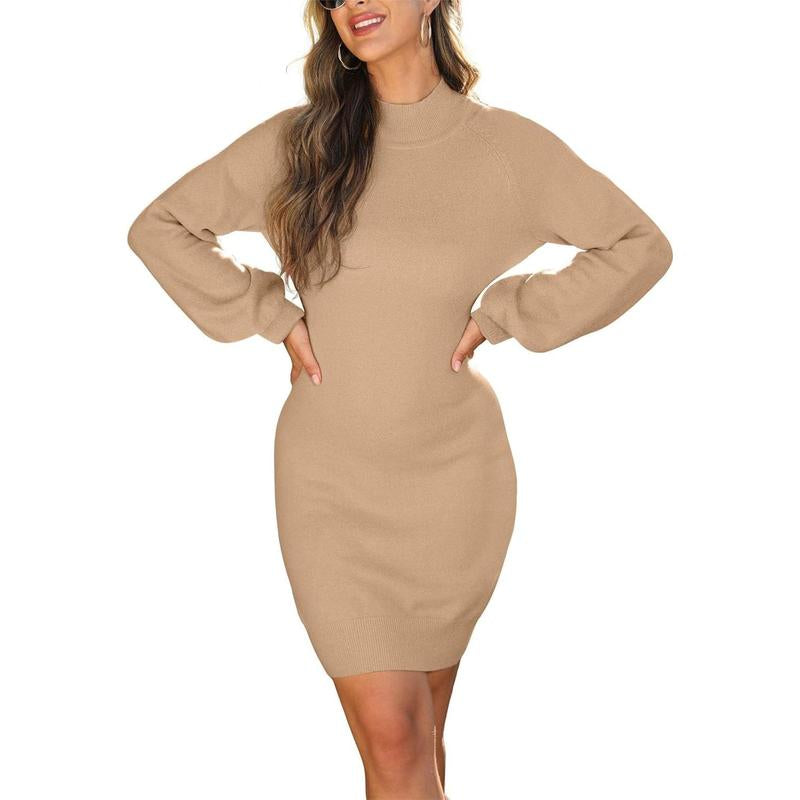 GRECERELLE Women's  Ribbed Long Sleeve  Dress