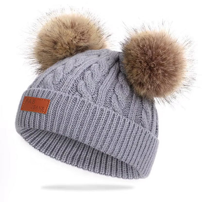 Cute Double Wool Pompom Baby Hat Children Cap Warm Autumn Winter Hats for Kids Boys Girls Knitted Warmer Beanie Caps Bonnet