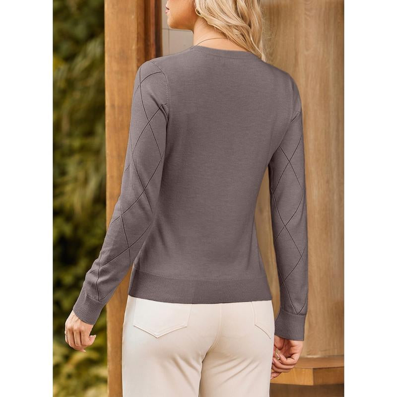 Dokotoo Sweaters for Women Long Sleeve Wool Blend Crewneck Diamond Hollow Out Lightweight Soft Fall Pullover Sweater Tops
