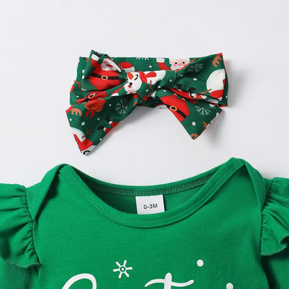Baby Girls Green Christmas Mesh Dress New Born Santa Baby Romper and Skirt Outfit Clothing Babygirl Clothes Products