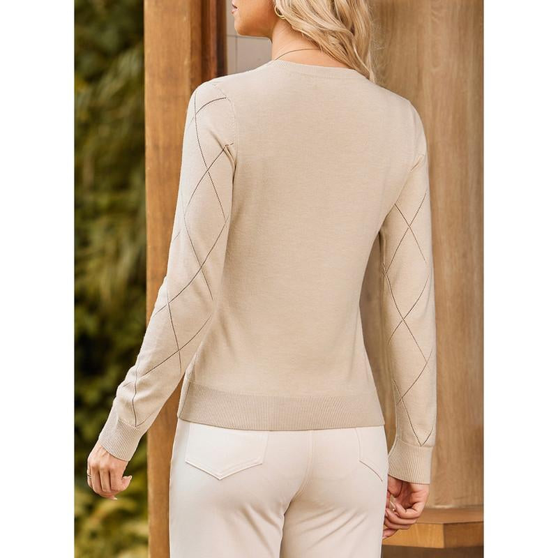 Dokotoo Sweaters for Women Long Sleeve Wool Blend Crewneck Diamond Hollow Out Lightweight Soft Fall Pullover Sweater Tops