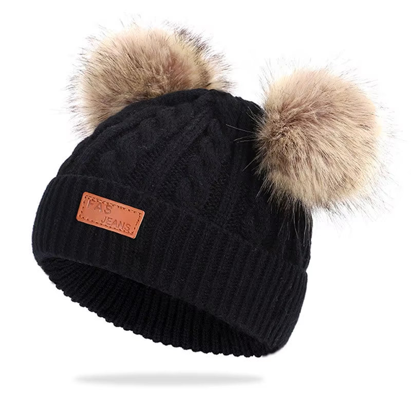 Cute Double Wool Pompom Baby Hat Children Cap Warm Autumn Winter Hats for Kids Boys Girls Knitted Warmer Beanie Caps Bonnet