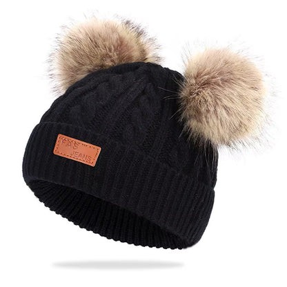 Cute Double Wool Pompom Baby Hat Children Cap Warm Autumn Winter Hats for Kids Boys Girls Knitted Warmer Beanie Caps Bonnet