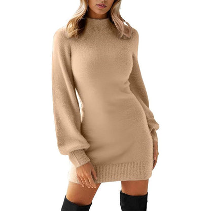 GRECERELLE Women's  Ribbed Long Sleeve  Dress