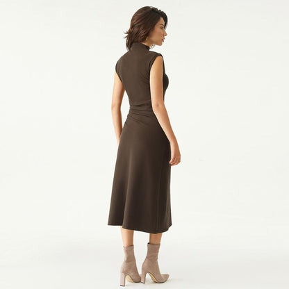  Mockneck Tucks Midi Dress 