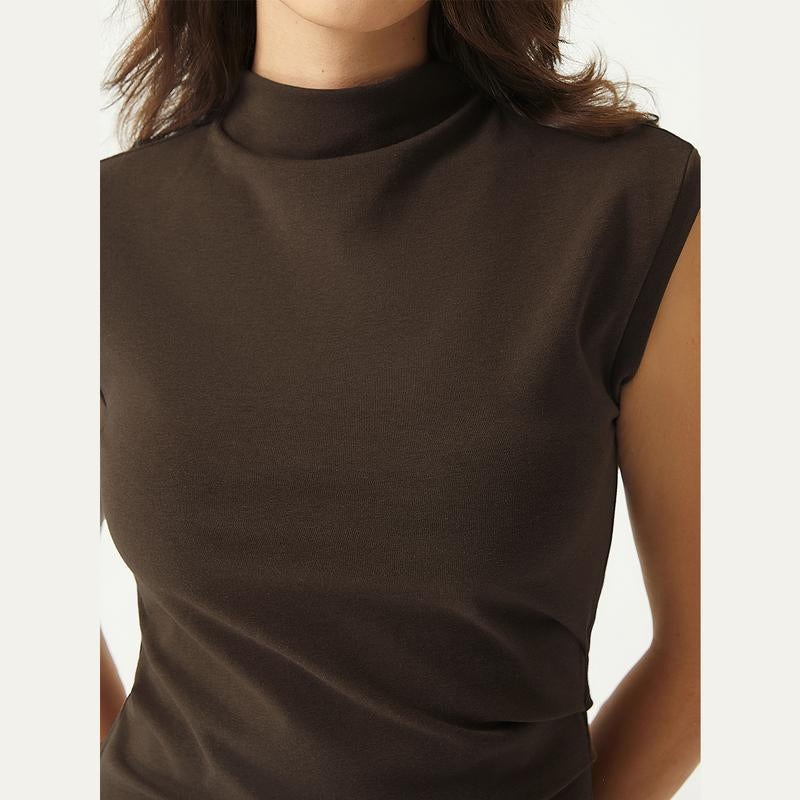  Mockneck Tucks Midi Dress 