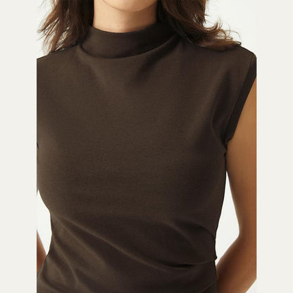  Mockneck Tucks Midi Dress 