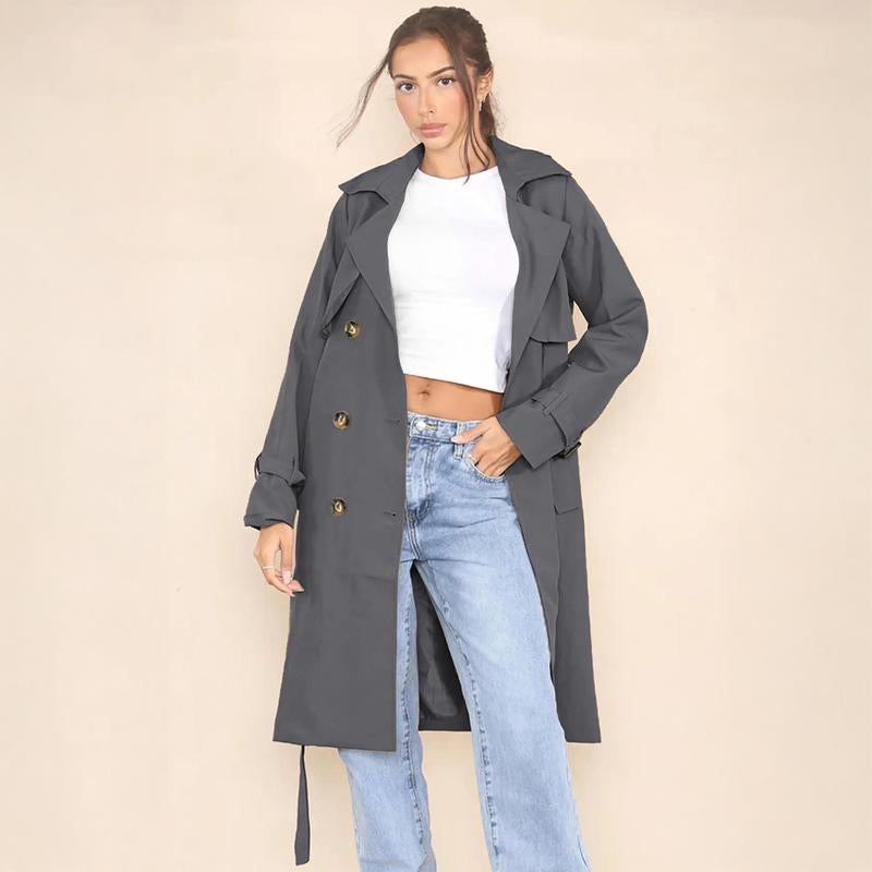  Solid Double Breasted Detachable Trench Coat Fall & Winter 