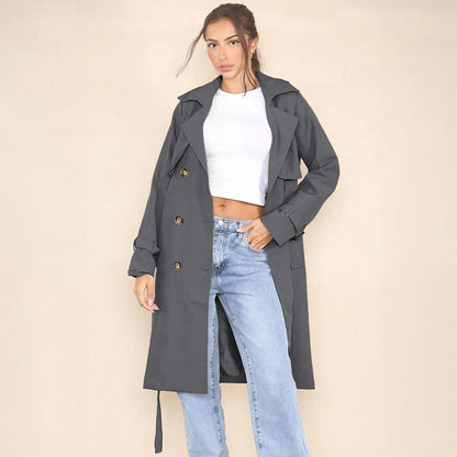  Solid Double Breasted Detachable Trench Coat Fall & Winter 