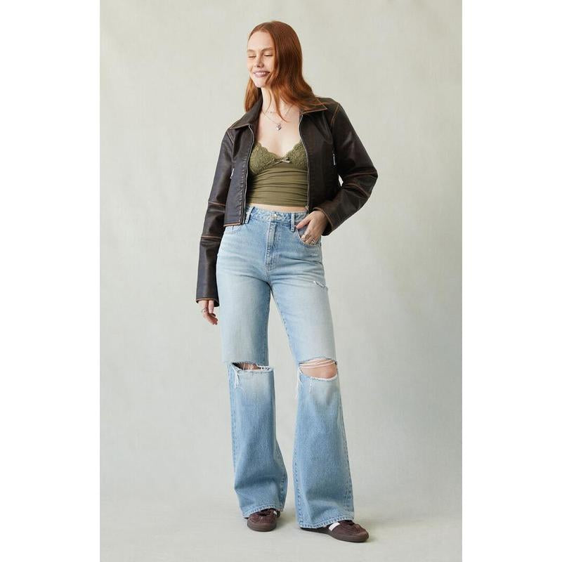 Pacsun Women'S Madison High Waisted Jeans Ripped Light Indigo