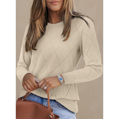 Dokotoo Sweaters for Women Long Sleeve Wool Blend Crewneck Diamond Hollow Out Lightweight Soft Fall Pullover Sweater Tops