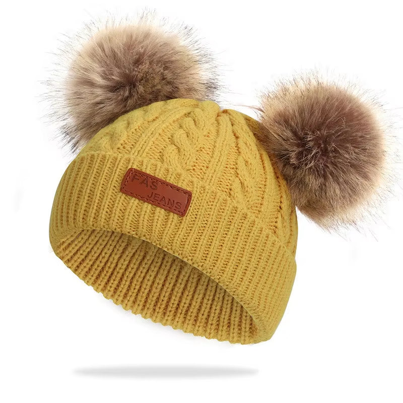 Cute Double Wool Pompom Baby Hat Children Cap Warm Autumn Winter Hats for Kids Boys Girls Knitted Warmer Beanie Caps Bonnet