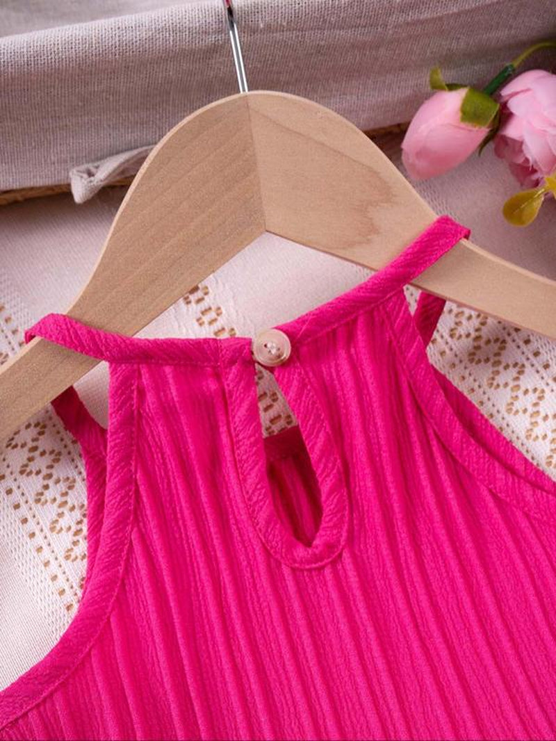 Two-Piece Set Girl'S Solid Crop Cami Top & Shorts, Cute Top & Shorts for Daily Wear, Kids Summer Clothes, Outfit, Baby Clothing