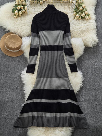 Elegant Women'S Knit Dress, High Neck Long Sleeve Mermaid Tail Design