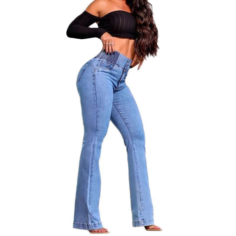 High Waist Stretch Slightly Flared Hip Lift Denim Jeans 