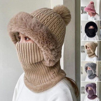 Knitted Hat with Plush Balls and Ear Protection
