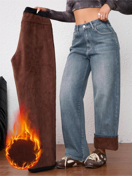 Womens Vintage Fleece-Lined  Leg Jeans