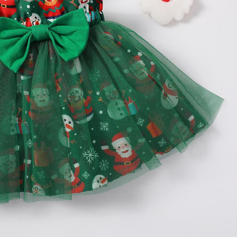 Baby Girls Green Christmas Mesh Dress New Born Santa Baby Romper and Skirt Outfit Clothing Babygirl Clothes Products