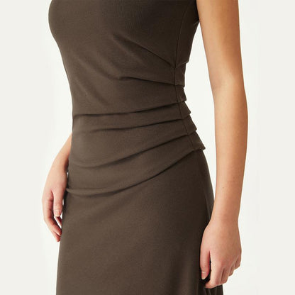  Mockneck Tucks Midi Dress 