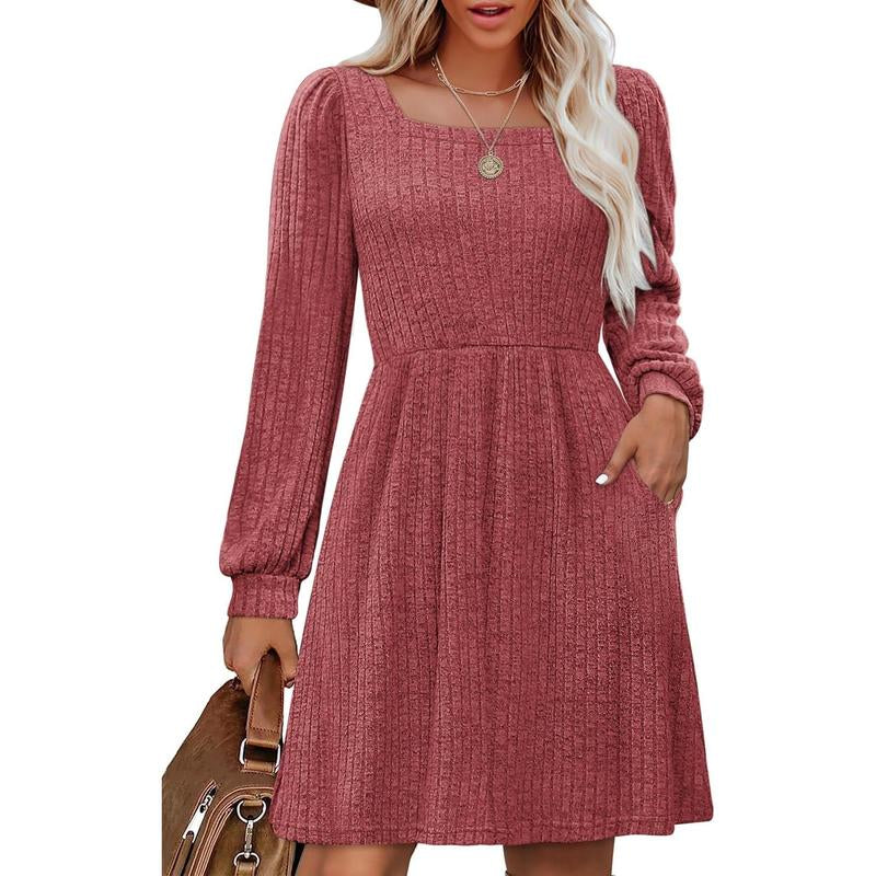 OFEEFAN Womens Knit Sweater Long Sleeve Dresses