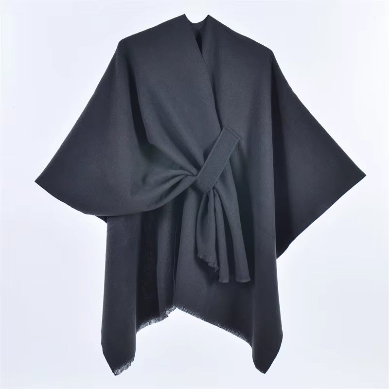 Women'S Elegant Shawl Wraps Soft Open Front Poncho Cape for Autumn Winter Solid Color Tassel Scarf Shawls Cloak Bufanda Pashmina