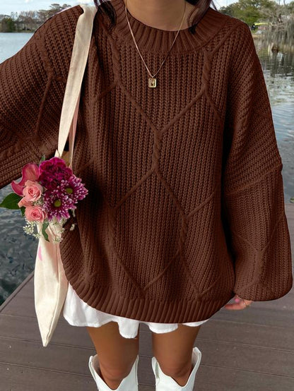 Cable Knit Solid Color Long Sleeve Sweater 