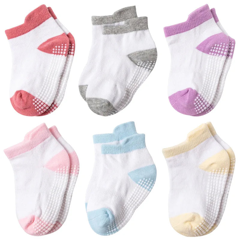 Boys 6 Pack Non Slip Baby Socks for 0-24M Newborn Bebe Girls Grips anti Skid Ankle First Walker Infant Kids Cotton Sock 2021