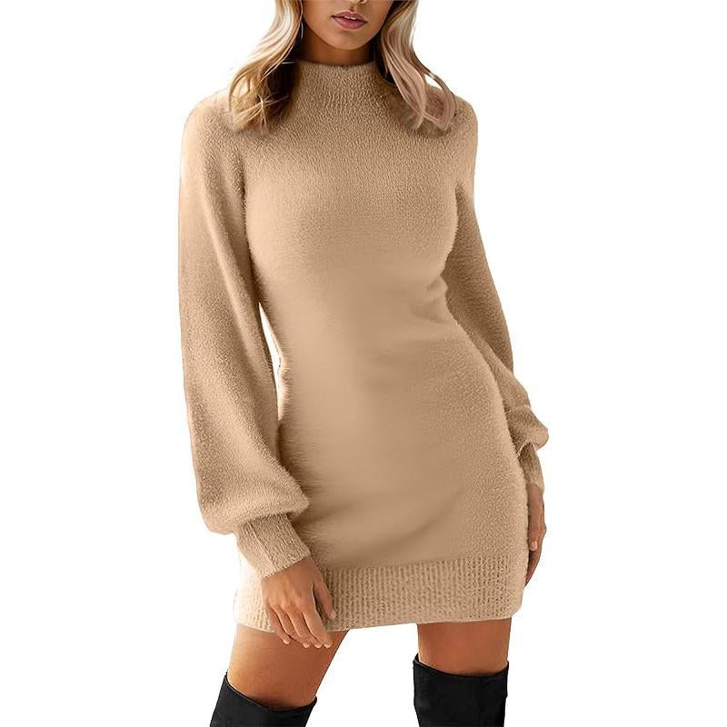 GRECERELLE Women's  Ribbed Long Sleeve  Dress