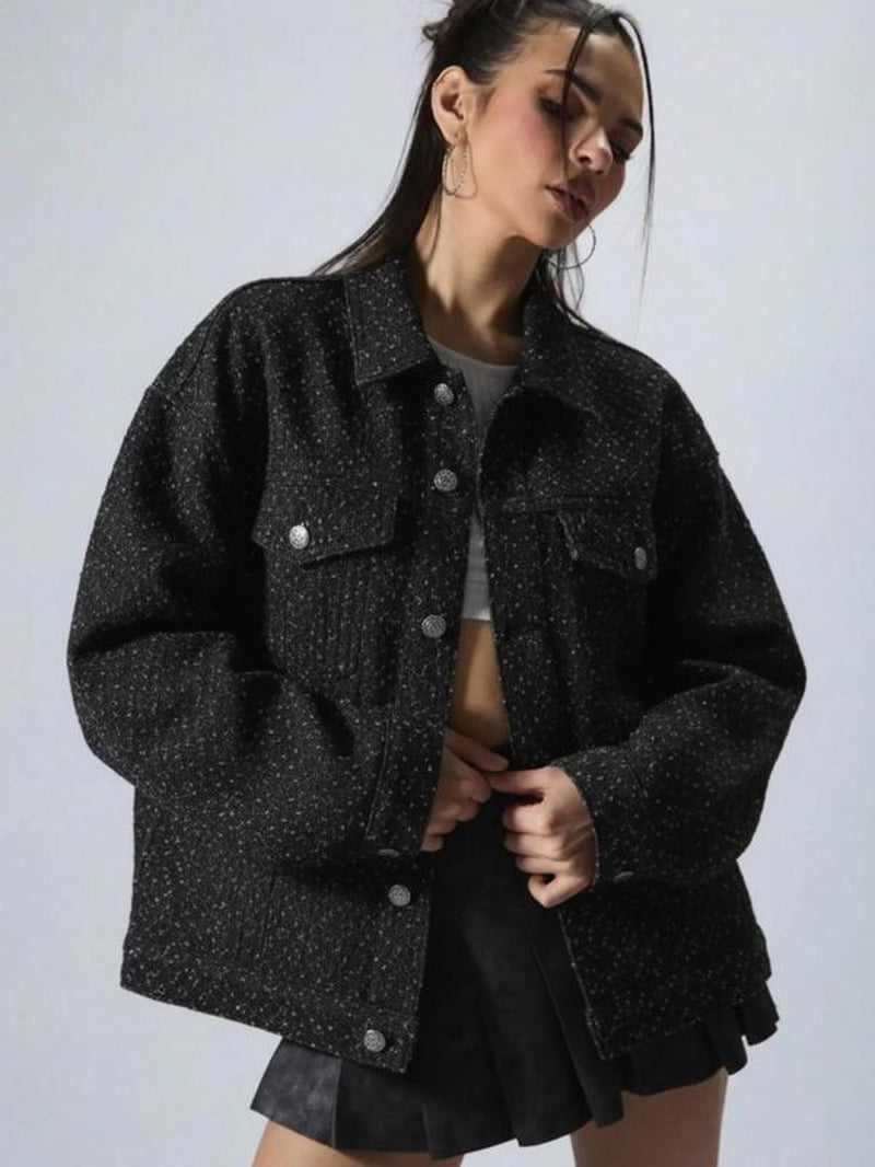  Plain Denim Coat, Casual Long Sleeve 