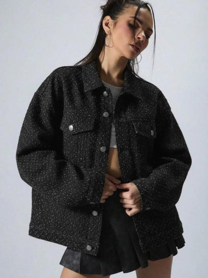  Plain Denim Coat, Casual Long Sleeve 