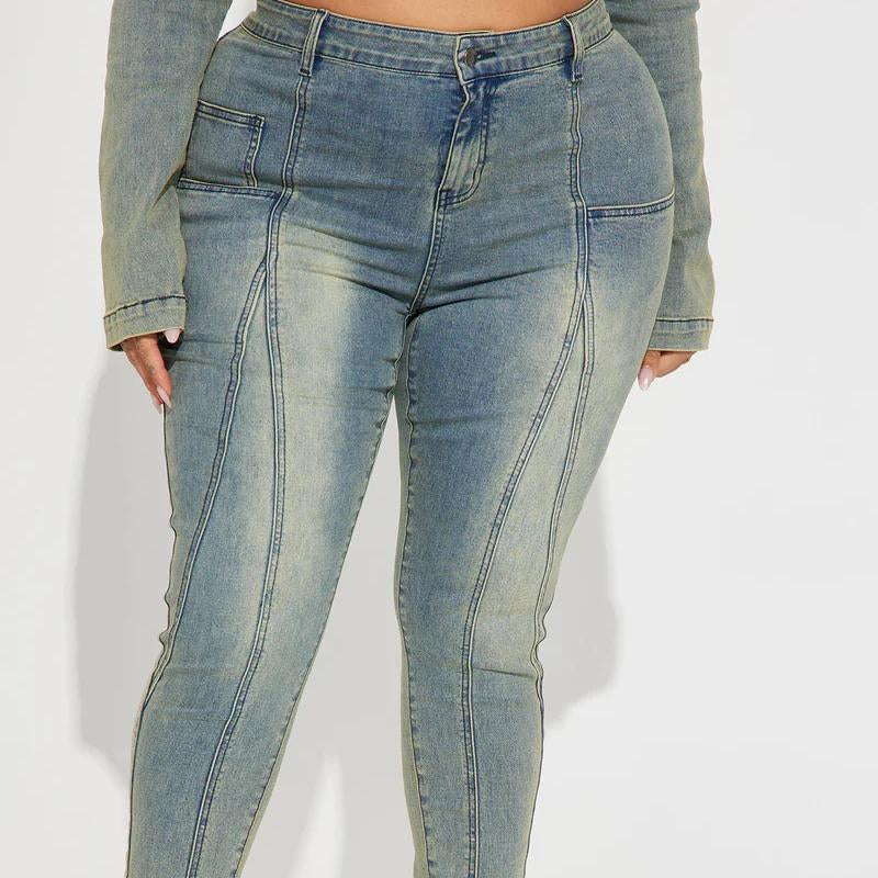 Elengatine Mid Rise Stretch Skinny Jeans - Medium Wash Women'S Vintage Light Wash with Contrast Stitch Fit Bottom Fashionable All Seasons below the Ankle Jeans