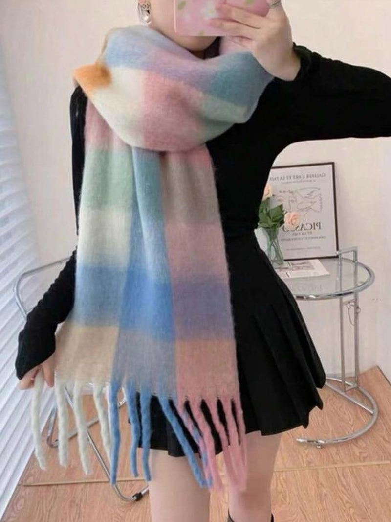 Colorful Plaid Pattern Soft Warm Long Shawl