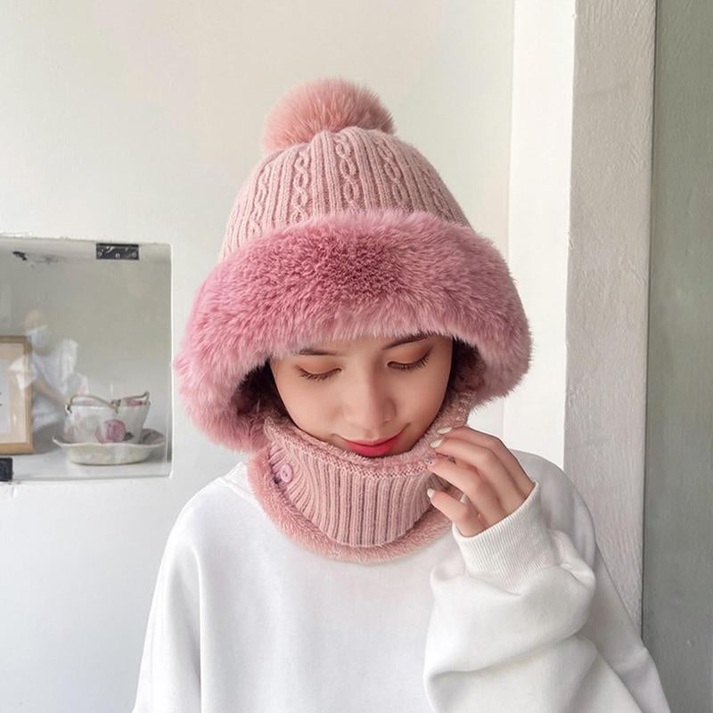 Knitted Hat with Plush Balls and Ear Protection