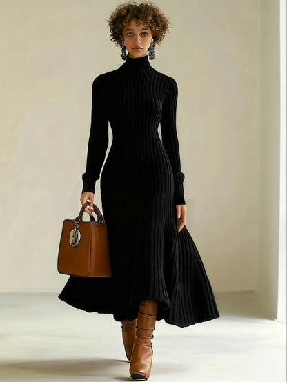 Elegant Women'S Knit Dress, High Neck Long Sleeve Mermaid Tail Design