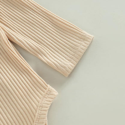 REDWOON Infant Baby Girl Fall Winter Clothes Lace Ribbed Romper Denim Bell Bottoms with Headband Boho Outfit 3Pcs Set