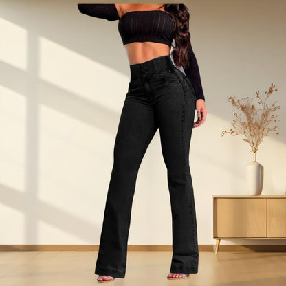 High Waist Stretch Slightly Flared Hip Lift Denim Jeans 