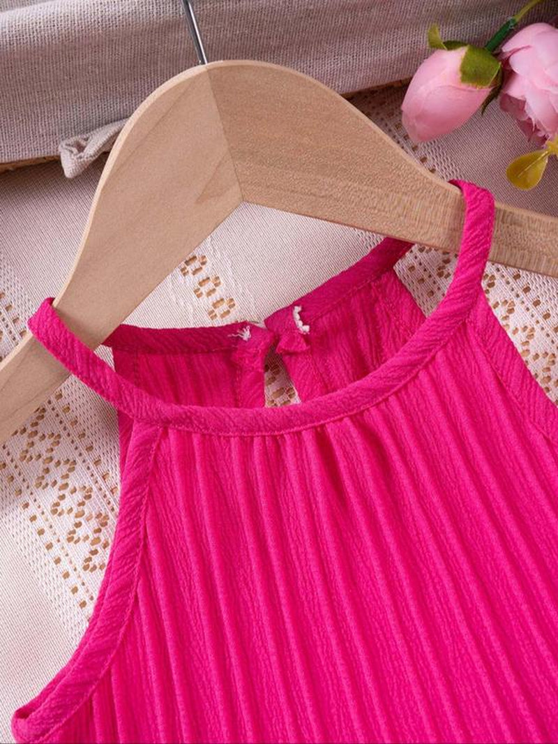 Two-Piece Set Girl'S Solid Crop Cami Top & Shorts, Cute Top & Shorts for Daily Wear, Kids Summer Clothes, Outfit, Baby Clothing