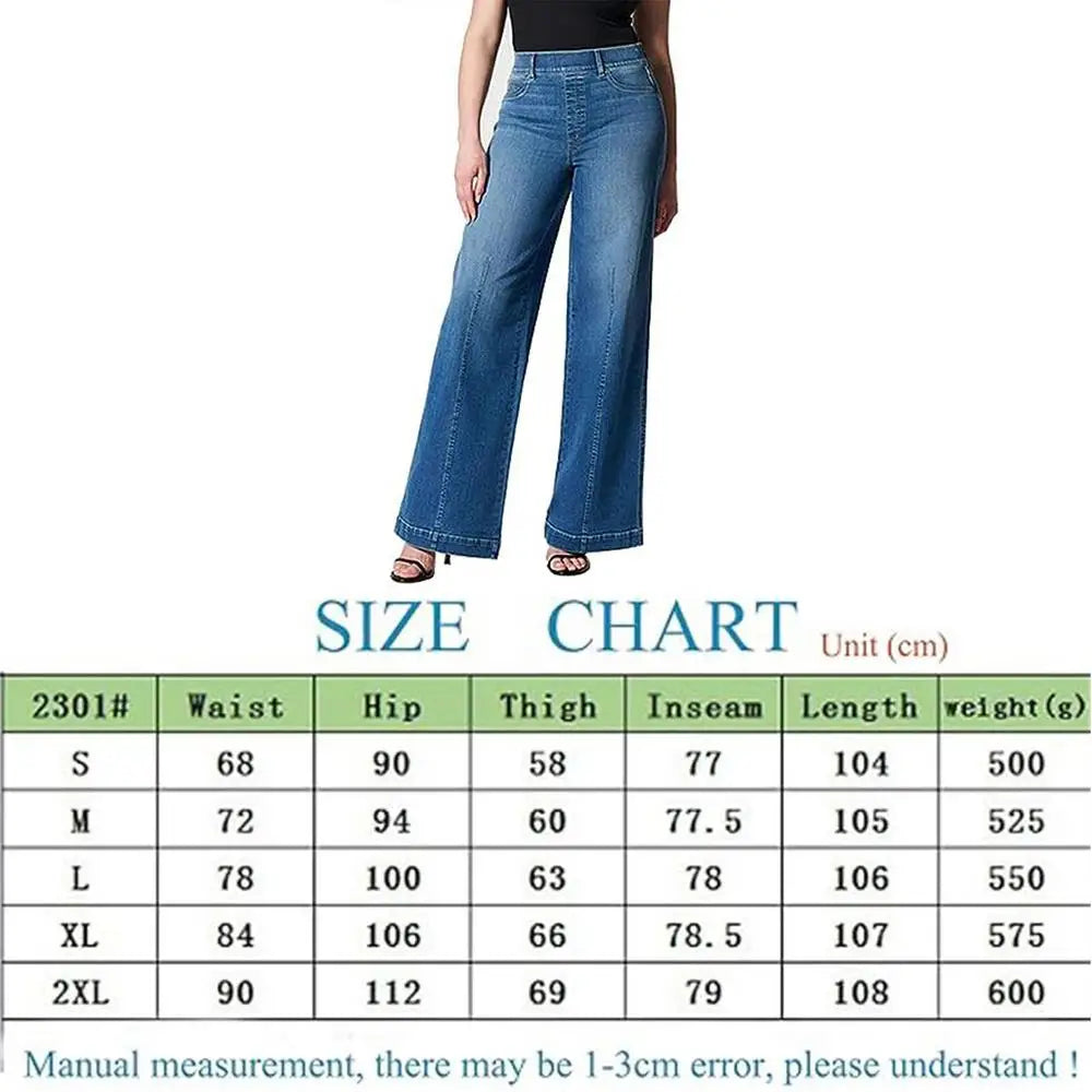 Stretchy Wide Leg Jeans Pull-On Novelty Stretchy Women Jeans with High Elasticity Women'S Fashion for Beach Home Vacation Dating