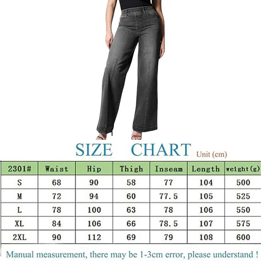Stretchy Wide Leg Jeans Pull-On Novelty Stretchy Women Jeans with High Elasticity Women'S Fashion for Beach Home Vacation Dating