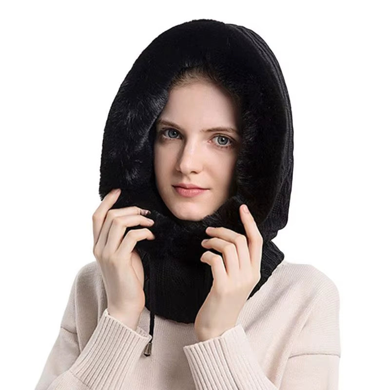 Women 3 In1 Knitted Caps Winter Warmer Unisex Hooded Hat Neck Collar Scarf Cap for Men&Women Ski Beanie Hats Cold Hat Balaclava