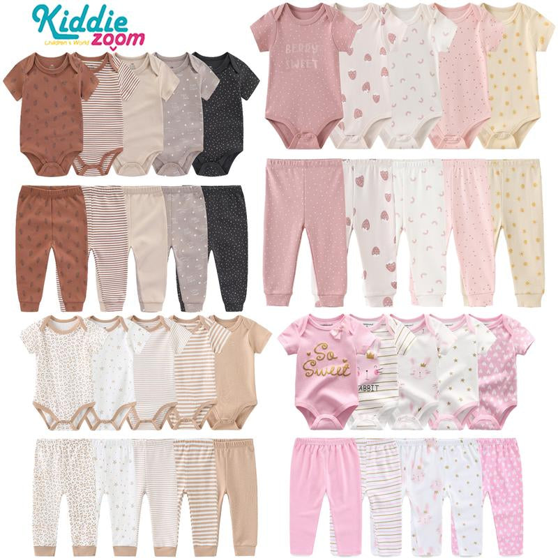 Newborn Baby Clothes 10-Piece 100% Cotton Soft Comfortable Unisex Baby Gift Set, Suitable for 0-12 Months Baby Set